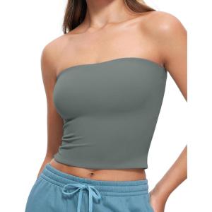 imageCRZ YOGA Butterluxe Double Lined Tube Tops for Women  Going Out Casual Tank Bandeau Crop Strapless ShirtsGrey Sage
