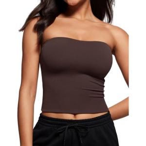 imageCRZ YOGA Butterluxe Double Lined Tube Tops for Women  Going Out Casual Tank Bandeau Crop Strapless ShirtsHot Fudge Brown