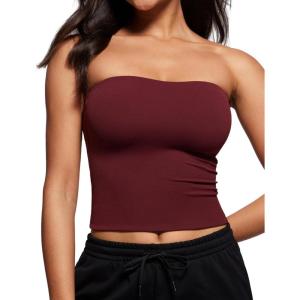 imageCRZ YOGA Butterluxe Double Lined Tube Tops for Women  Going Out Casual Tank Bandeau Crop Strapless ShirtsRed Merlot