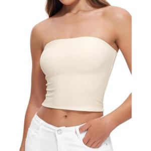 imageCRZ YOGA Butterluxe Double Lined Tube Tops for Women  Going Out Casual Tank Bandeau Crop Strapless ShirtsWhite Apricot