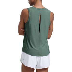 imageCRZ YOGA Cloudweight Open Back Workout Tops for Women Lightweight High Neck Athletic Gym Tank Soft Running Sleeveless ShirtsGraphite Green