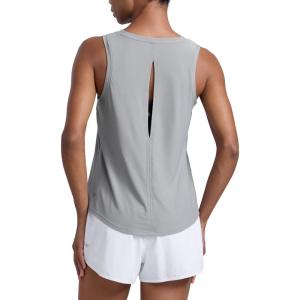 imageCRZ YOGA Cloudweight Open Back Workout Tops for Women Lightweight High Neck Athletic Gym Tank Soft Running Sleeveless ShirtsSilver Gray
