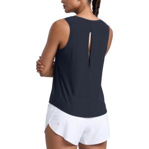 imageCRZ YOGA Cloudweight Open Back Workout Tops for Women Lightweight High Neck Athletic Gym Tank Soft Running Sleeveless ShirtsTrue Navy