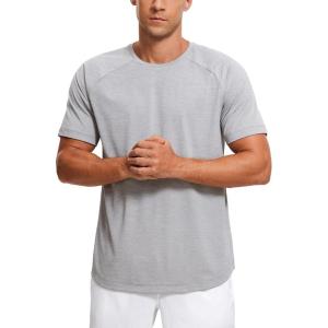imageCRZ YOGA Crewneck Workout Shirts for Men  Quick Dry Running Athletic TShirts Lightweight Basic TopsLight Gray Heather