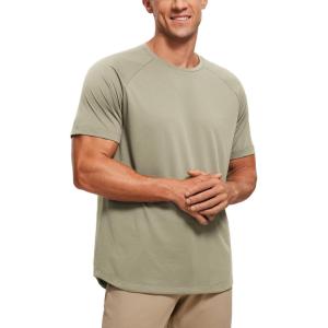 imageCRZ YOGA Crewneck Workout Shirts for Men  Quick Dry Running Athletic TShirts Lightweight Basic TopsLimestone Green