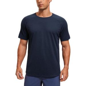 imageCRZ YOGA Crewneck Workout Shirts for Men  Quick Dry Running Athletic TShirts Lightweight Basic TopsNavyheather