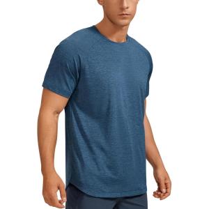 imageCRZ YOGA Crewneck Workout Shirts for Men  Quick Dry Running Athletic TShirts Lightweight Basic TopsOcean Blue Heather