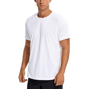 imageCRZ YOGA Crewneck Workout Shirts for Men  Quick Dry Running Athletic TShirts Lightweight Basic TopsWhite