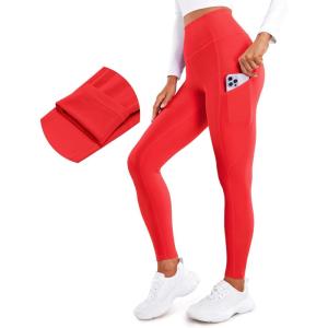 imageCRZ YOGA Fleece Lined Leggings Pockets 28  Thermal Casual Lounge Workout Womens Yoga Full Length Pants Winter WarmDeep Red