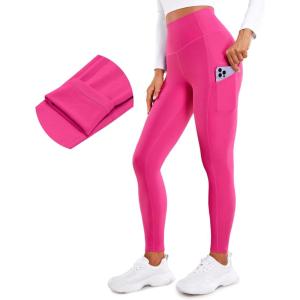 imageCRZ YOGA Fleece Lined Leggings Pockets 28  Thermal Casual Lounge Workout Womens Yoga Full Length Pants Winter WarmGranita Pink