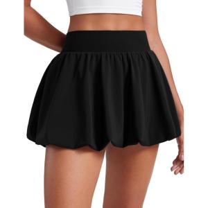 imageCRZ YOGA High Waisted Bubble Tennis Skirts for Women  Mini Casual Ruffled Hem Lined Balloon Skort with PocketsBlack