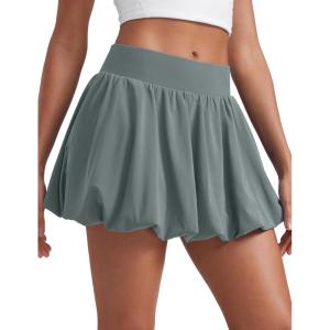 imageCRZ YOGA High Waisted Bubble Tennis Skirts for Women  Mini Casual Ruffled Hem Lined Balloon Skort with PocketsGrey Sage