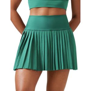 imageCRZ YOGA High Waisted Pleated Tennis Skirts for Women  Mini Lined Casual Tummy Control Skort with PocketsCascadia Green
