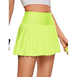 imageCRZ YOGA High Waisted Pleated Tennis Skirts for Women  Mini Lined Casual Tummy Control Skort with PocketsNeon Yellow