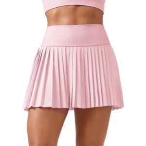 imageCRZ YOGA High Waisted Pleated Tennis Skirts for Women  Mini Lined Casual Tummy Control Skort with PocketsStrawberry Pink