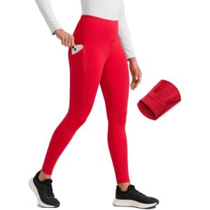 imageCRZ YOGA Matte Fleece Lined Athletic Leggings Pockets 28  Water Resistant Hiking Casual Workout Womens Thermal PantsAurora Red