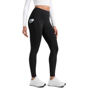 imageCRZ YOGA Matte Fleece Lined Athletic Leggings Pockets 28  Water Resistant Hiking Casual Workout Womens Thermal PantsBlack