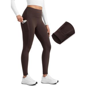 imageCRZ YOGA Matte Fleece Lined Athletic Leggings Pockets 28  Water Resistant Hiking Casual Workout Womens Thermal PantsHot Fudge Brown