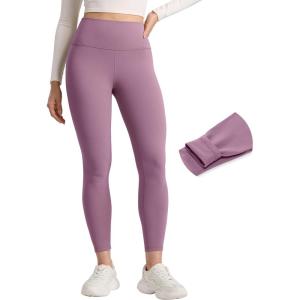 imageCRZ YOGA Matte Fleece Lined Leggings 25  Thermal Casual Lounge Workout Womens Yoga High Waisted Pants Winter WarmLight Lavender