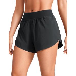 imageCRZ YOGA Mid Waisted Split Running Shorts for Women 4  Comfy Mesh Liner for Workout Athletic Gym Track Quick DryBlack