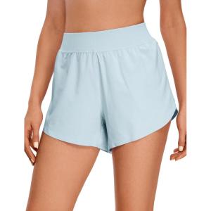 imageCRZ YOGA Mid Waisted Split Running Shorts for Women 4  Comfy Mesh Liner for Workout Athletic Gym Track Quick DryBlue Linen