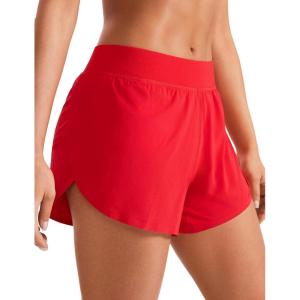 imageCRZ YOGA Mid Waisted Split Running Shorts for Women 4  Comfy Mesh Liner for Workout Athletic Gym Track Quick DryDeep Red