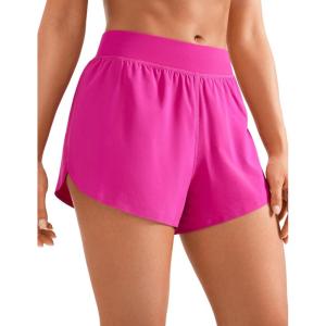 imageCRZ YOGA Mid Waisted Split Running Shorts for Women 4  Comfy Mesh Liner for Workout Athletic Gym Track Quick DryHibiscus Purple