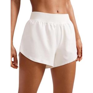 imageCRZ YOGA Mid Waisted Split Running Shorts for Women 4  Comfy Mesh Liner for Workout Athletic Gym Track Quick DryMilky White Bone