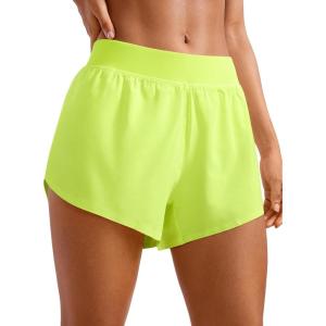 imageCRZ YOGA Mid Waisted Split Running Shorts for Women 4  Comfy Mesh Liner for Workout Athletic Gym Track Quick DryNeon Yellow