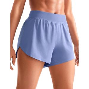 imageCRZ YOGA Mid Waisted Split Running Shorts for Women 4  Comfy Mesh Liner for Workout Athletic Gym Track Quick DryPeriwinkle Purple