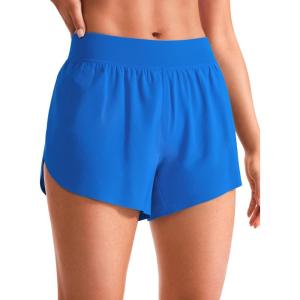 imageCRZ YOGA Mid Waisted Split Running Shorts for Women 4  Comfy Mesh Liner for Workout Athletic Gym Track Quick DrySparkle Blue
