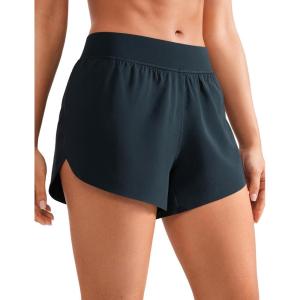 imageCRZ YOGA Mid Waisted Split Running Shorts for Women 4  Comfy Mesh Liner for Workout Athletic Gym Track Quick DryTrue Navy