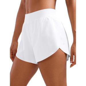 imageCRZ YOGA Mid Waisted Split Running Shorts for Women 4  Comfy Mesh Liner for Workout Athletic Gym Track Quick DryWhite