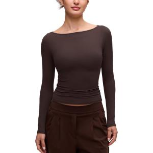 imageCRZ YOGA Softembrace Boat Neck Long Sleeve Shirts for Women  Casual Going Out Tops Soft Stretchy Fitted Fall TShirtsHot Fudge Brown