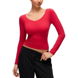 imageCRZ YOGA Softembrace V Neck Long Sleeve Shirts for Women  Casual Going Out Soft Comfort Tops Fitted Sexy Scoop TeesAurora Red