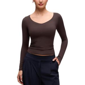 imageCRZ YOGA Softembrace V Neck Long Sleeve Shirts for Women  Casual Going Out Soft Comfort Tops Fitted Sexy Scoop TeesHot Fudge Brown