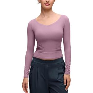 imageCRZ YOGA Softembrace V Neck Long Sleeve Shirts for Women  Casual Going Out Soft Comfort Tops Fitted Sexy Scoop TeesLight Lavender