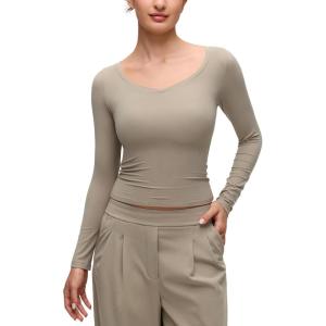 imageCRZ YOGA Softembrace V Neck Long Sleeve Shirts for Women  Casual Going Out Soft Comfort Tops Fitted Sexy Scoop TeesOak