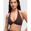 imageCRZ YOGA Butterluxe Double Lined Twist Sports Bras for Women  Halter Deep V Neck Crop Top Casual Open Back Non PaddedHot Fudge Brown