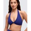 imageCRZ YOGA Butterluxe Double Lined Twist Sports Bras for Women  Halter Deep V Neck Crop Top Casual Open Back Non PaddedLarkspur Blue