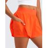 imageCRZ YOGA Girls FeatheryFit Soft 2 in 1 Dolphin Athletic Shorts  Tennis Soccer Running Casual Liner Pockets Kids TeenNeon Orange