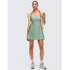 imageCRZ YOGA Lightweight Drapey Spagheii Straps Tennis Dress for Women  Mini Flowy Golf Outfits with Bras and Short LinerGreen Palm Court
