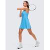 imageCRZ YOGA Lightweight Drapey Spagheii Straps Tennis Dress for Women  Mini Flowy Golf Outfits with Bras and Short LinerKayak Blue