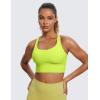 imageCRZ YOGA Naked Feeling Strappy Longline Sports Bras for Women  Medium Impact Criss Cross Yoga Padded Workout Crop TopChartreuse