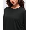 imageCRZ YOGA Pima Cotton Side Ruched Shirts for Women  Casual Workout Yoga Long Sleeve Tops Loose Crewneck Soft Comfort TShirtsBlack