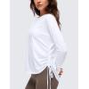 imageCRZ YOGA Pima Cotton Side Ruched Shirts for Women  Casual Workout Yoga Long Sleeve Tops Loose Crewneck Soft Comfort TShirtsWhite