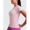 imageCRZ YOGA Seamless Workout Tops for Women Waist Length  Running Gym Athletic Yoga Short Sleeve Shirts Breathable CrewneckStrawberry Pink