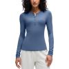 imageCRZ YOGA Ribbed Modal Henley Shirts for Women  Comfort Casual Knit Long Sleeve Tops Soft Stretchy Basic Fitted LayeringOasis Blue
