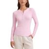 imageCRZ YOGA Ribbed Modal Henley Shirts for Women  Comfort Casual Knit Long Sleeve Tops Soft Stretchy Basic Fitted LayeringPink Peony