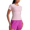imageCRZ YOGA Seamless Workout Tops for Women Waist Length  Running Gym Athletic Yoga Short Sleeve Shirts Breathable CrewneckStrawberry Pink